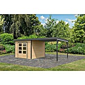 Karibu Gartenhaus Hybride Pluto A (Außenmaß inkl. Dachüberstand (B x T): 574 x 271 cm, Fichte/ Metall, Naturbelassen/ Anthrazit) | BAUHAUS