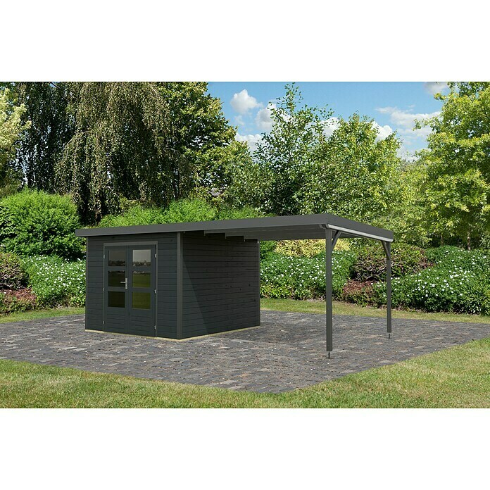 Karibu Gartenhaus Hybride Pluto C (Außenmaß inkl. Dachüberstand (B x T): 574 x 574 cm, Fichte/ Metall, Anthrazit/ Anthrazit) | BAUHAUS