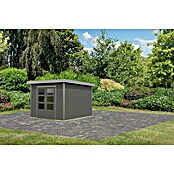 Karibu Gartenhaus Hybride Pluto B (Außenmaß inkl. Dachüberstand (B x T): 309 x 309 cm, Fichte/ Metall, Terragrau/ Staubgrau) | BAUHAUS