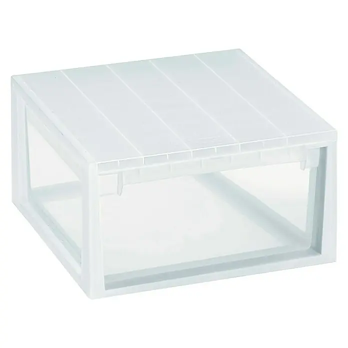Terry Caja de almacenaje Light Drawer L - L x An x Al: 39 x 39,6 x 21,3 cm, 23 l - Primer plano de una caja de cajón de plástico blanca, ideal para guardar y organizar diversos artículos.