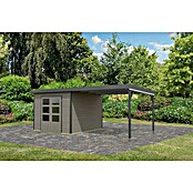 Karibu Gartenhaus Hybride Pluto D (Außenmaß inkl. Dachüberstand (B x T): 574 x 574 cm, Fichte/ Metall, Wassergrau/ Anthrazit) | BAUHAUS