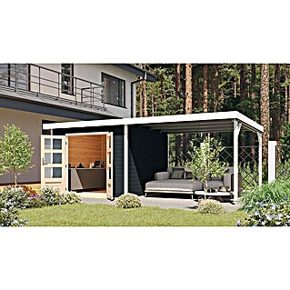 Karibu Gartenhaus Hybride Pluto C (Außenmaß inkl. Dachüberstand (B x T): 574 x 574 cm, Fichte/ Metall, Anthrazit/ Weiß)