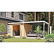 Karibu Gartenhaus Hybride Pluto A (Außenmaß inkl. Dachüberstand (B x T): 574 x 574 cm, Fichte/ Metall, Naturbelassen/ Weiß) | BAUHAUS