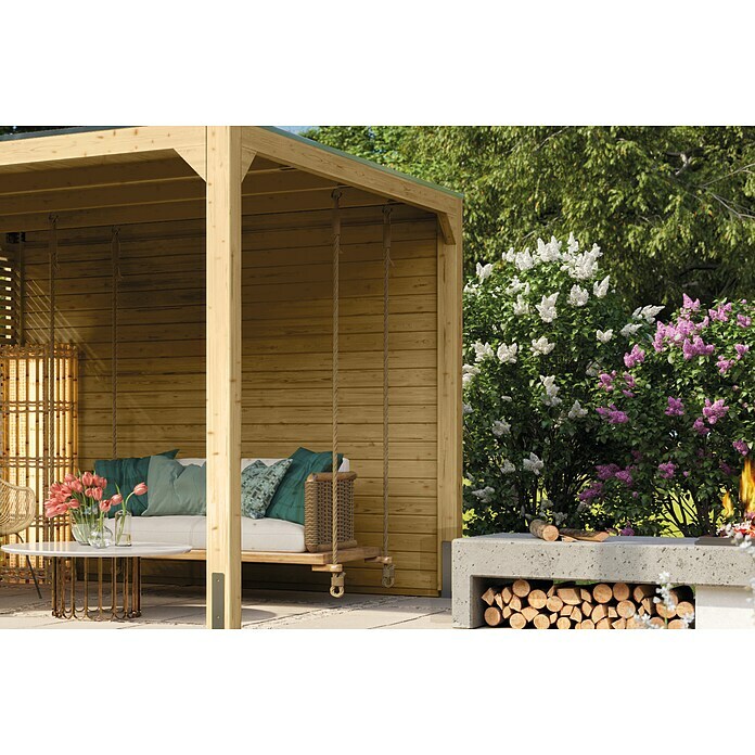 Karibu Grillpavillon (B x T: 320 x 160 cm, Farbe Gestell: Naturbraun, Holz) | BAUHAUS