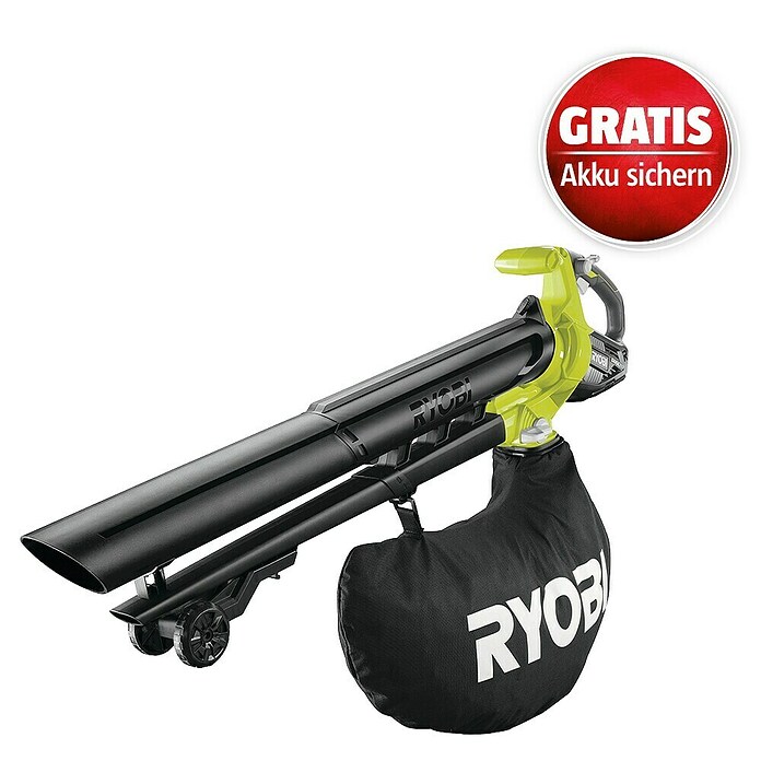 Ryobi Akku-Laubbläser OBV18 (18 V, Li-Ionen, Ohne Akku, Blasgeschwindigkeit: 201 km/h)