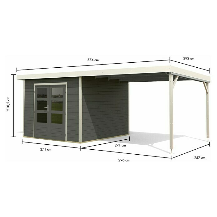 Karibu Gartenhaus Hybride Pluto B (Außenmaß inkl. Dachüberstand (B x T): 574 x 574 cm, Fichte/ Metall, Terragrau/ Weiß) | BAUHAUS