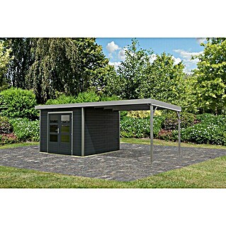 Karibu Gartenhaus Hybride Pluto C (Außenmaß inkl. Dachüberstand (B x T): 574 x 574 cm, Fichte/ Metall, Anthrazit/ Staubgrau)