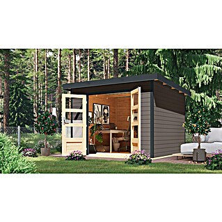 Karibu Gartenhaus Pluto 6 B (Außenmaß inkl. Dachüberstand (B x T): 309 x 292,4 cm, Holz, Terragrau/ Anthrazit)