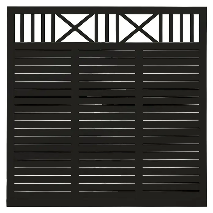 Plus Sichtschutzelement Nostalgi - 180 x 180 cm, Schwarz RAL 9005 - Schwarzes Zaunelement mit dekorativem oberen Abschluss. Das Zaunelement ist ein dekoratives Element für den Garten.