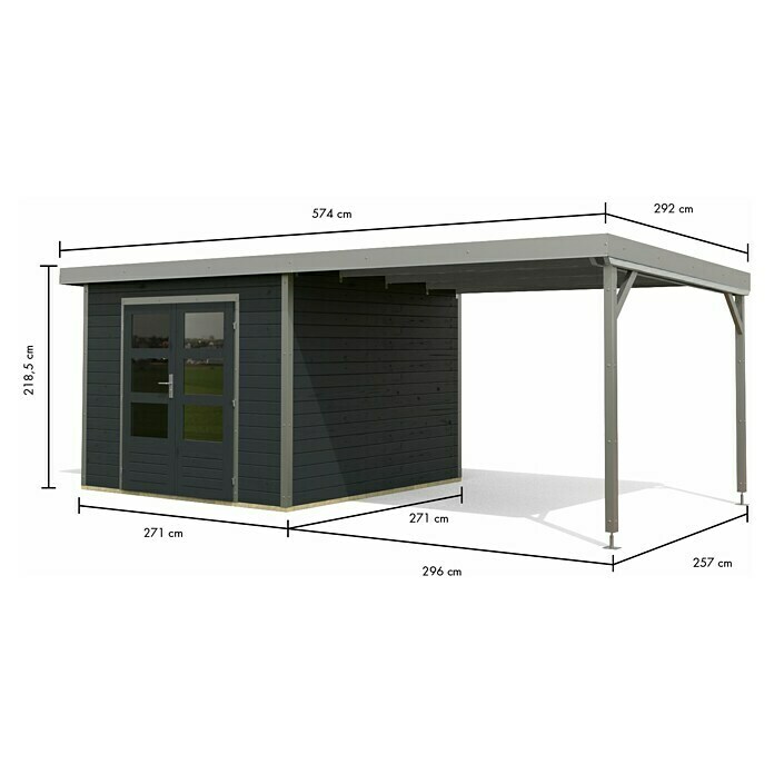 Karibu Gartenhaus Hybride Pluto C (Außenmaß inkl. Dachüberstand (B x T): 574 x 574 cm, Fichte/ Metall, Anthrazit/ Staubgrau) | BAUHAUS