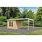 Karibu Gartenhaus Hybride Pluto A (Außenmaß inkl. Dachüberstand (B x T): 574 x 574 cm, Fichte/ Metall, Naturbelassen/ Weiß) | BAUHAUS