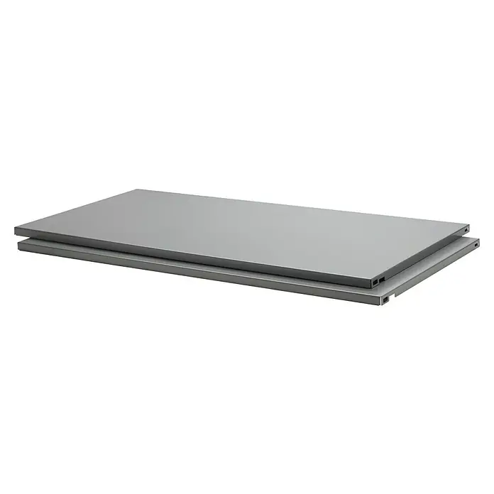 Dolle Balda de acero - L x An: 80 x 40 cm, Carga límite balda: 30 kg, Gris, 2 ud. - Estanterías metálicas plateadas apiladas, ideales para almacenamiento y organización. Construcción duradera para alta capacidad de carga.