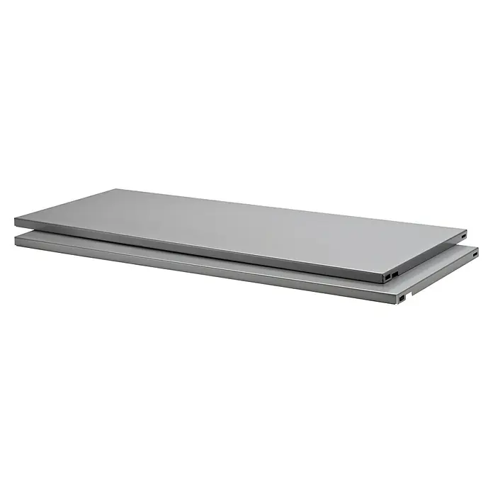 Dolle Balda de acero - L x An: 80 x 25 cm, Carga límite balda: 30 kg, Gris, 2 ud. - Pila de dos estantes metálicos robustos ideales para almacenamiento y organización. Los estantes son grises y parecen muy sólidos y duraderos.