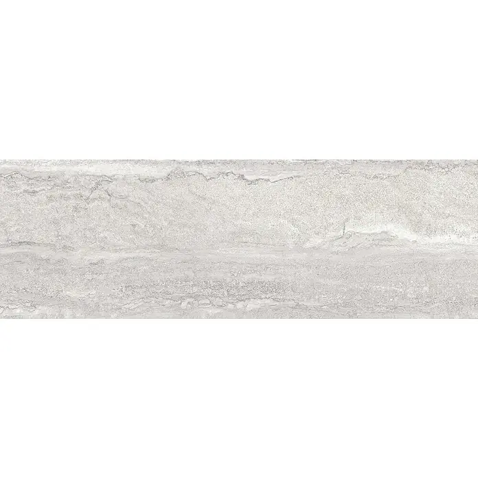 Halcón Revestimiento de pared Pantheon - 30 x 90 cm, Gris, Mate, Rectificado - Baldosa de travertino gris con vetas horizontales, ideal para interiores modernos y baños.