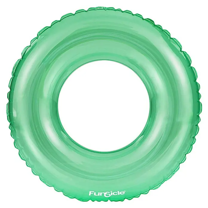 Funsicle Schwimmring - Durchmesser: 66 cm, Mint - Ein grüner, aufblasbarer Schwimmreifen der Marke "Funsicle" vor einem schwarzen Hintergrund, ideal für den Sommer.