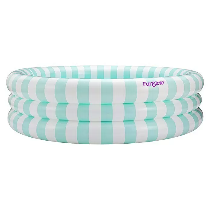 Funsicle Planschbecken Pastel Stripes - Ø x H: 168 x 45,72 cm - Dreiring-Aufblaspool mit hellgrünen und weißen Streifen. Mit "FunSicle"-Branding.