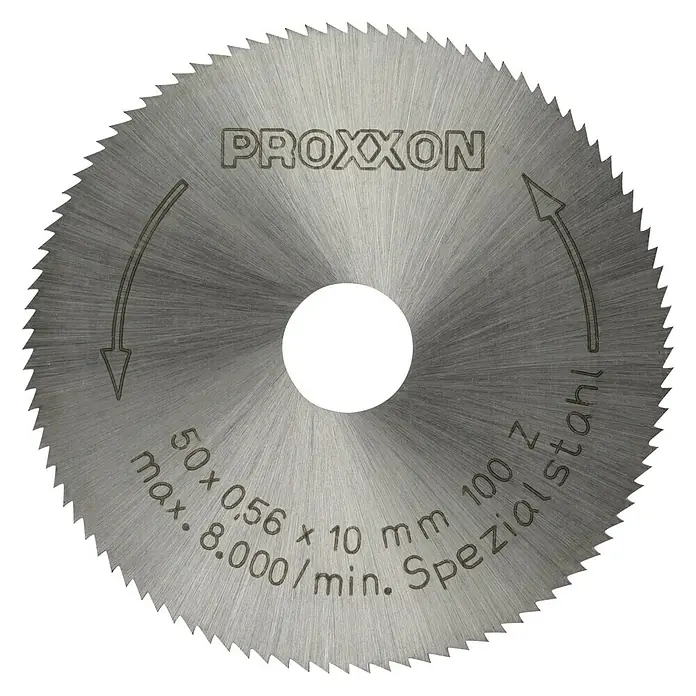 Proxxon Disco de sierra 28020 - 50 mm, Orificio: 10 mm, Número de dientes: 100 ud. - Disco de corte de acero especial PROXXON, de 50 mm de diámetro, adecuado para cortes precisos en diversos materiales.