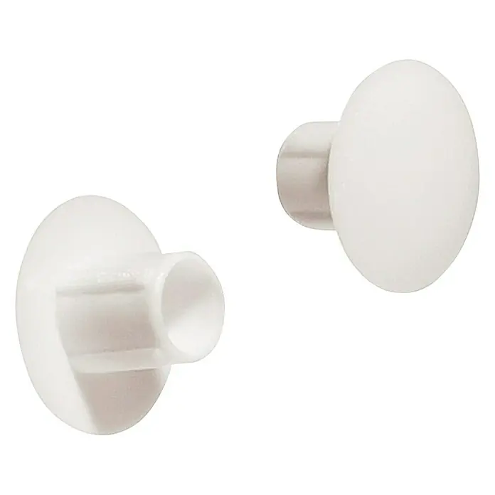 Stabilit Tapón embellecedor - Diámetro: 5 mm, Blanco - Tapones de cubierta de agujeros para tornillos de plástico blanco para cubrir y proteger, presentados sobre un fondo blanco.
