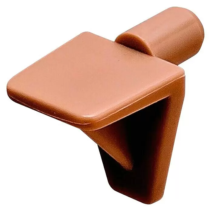 Stabilit Soporte para estantes - 6 mm, Marrón, 40 ud. - Soporte de estante de plástico marrón con superficie plana y pasador cilíndrico.