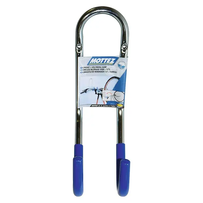Mottez Gancho de pared para bicicletas - Diámetro: 16 mm, Acero, Plateado - Portabicicletas de pared de Mottez. La construcción de acero con ganchos azules proporciona un almacenamiento que ahorra espacio para bicicletas.