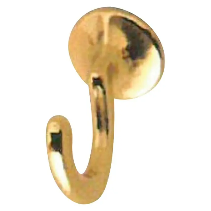 Häfele Gancho para colgar - L x An x Al: 33 x 15 x 3 mm, Número de ganchos: 1 ud. - Gancho de pared dorado con cabeza redondeada y forma de gancho curvo para colgar objetos con estilo.