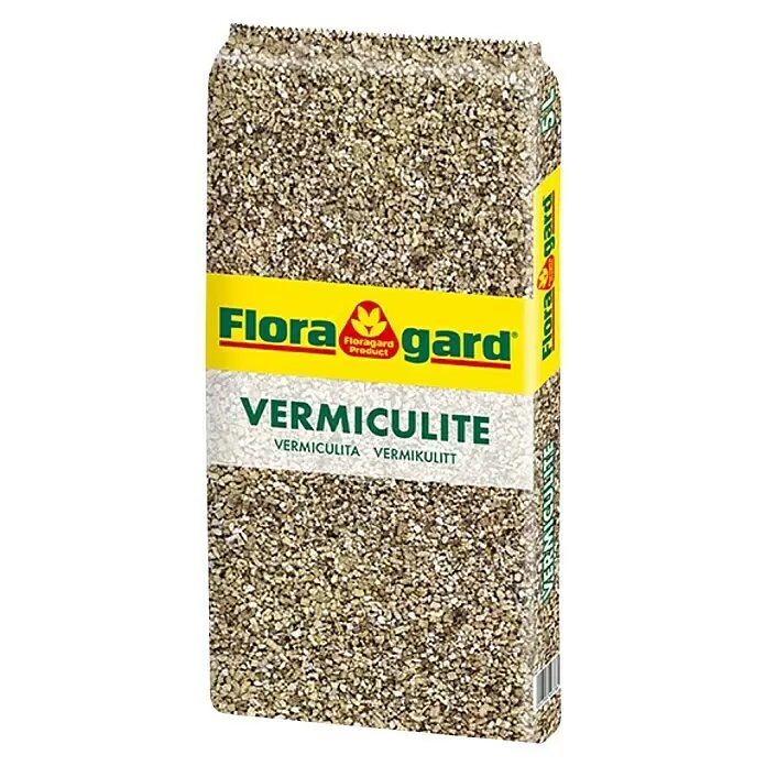 Floragard Pflanzensubstrat Vermiculite - 5 l - Sack mit hellbraunem, körnigem Floragard Vermiculite, 5 Liter, für den Garten.