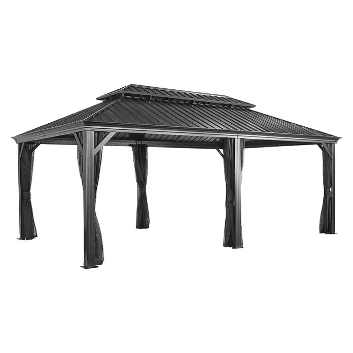 Sojag Standard-Pavillon Messina 12 x 20 - B x T: 598 x 363 cm, Farbe Gestell: Anthrazit, Aluminium - Schwarzer Pavillon mit Dach und Vorhängen, ideal für den Garten. Ein stilvoller und schützender Ort für entspannte Stunden im Freien.