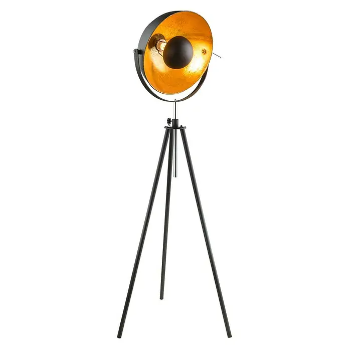 Globo Stehleuchte Lenn - Höhe: 179 cm - Elegante Stehlampe mit schwarzem Stativ und goldfarbenem Lampenschirm. Ein stilvolles Highlight für jeden Raum.