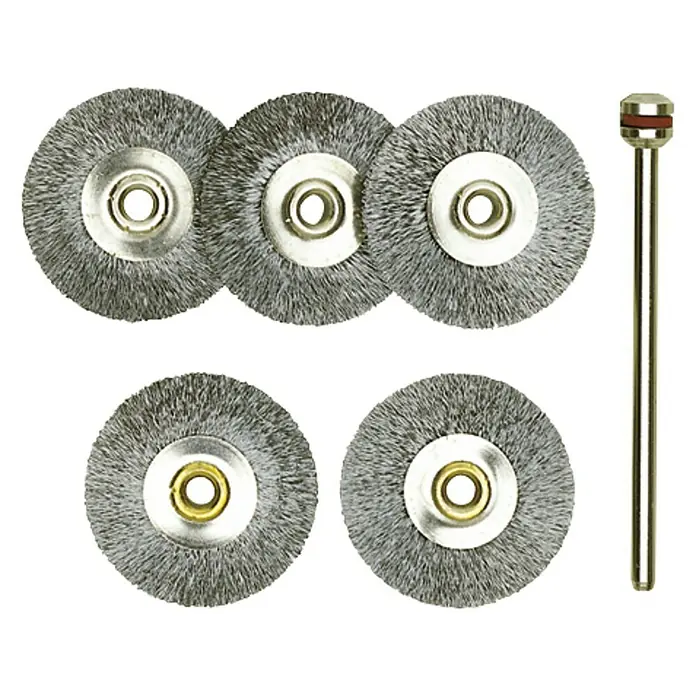 Proxxon Set de cepillos de acero N.º 28952 - Acero, 22 mm, 5 ud. - Juego de cepillos de alambre para herramientas rotativas, ideal para limpiar, desbarbar y pulir superficies metálicas. Incluye mandril para un uso fácil.