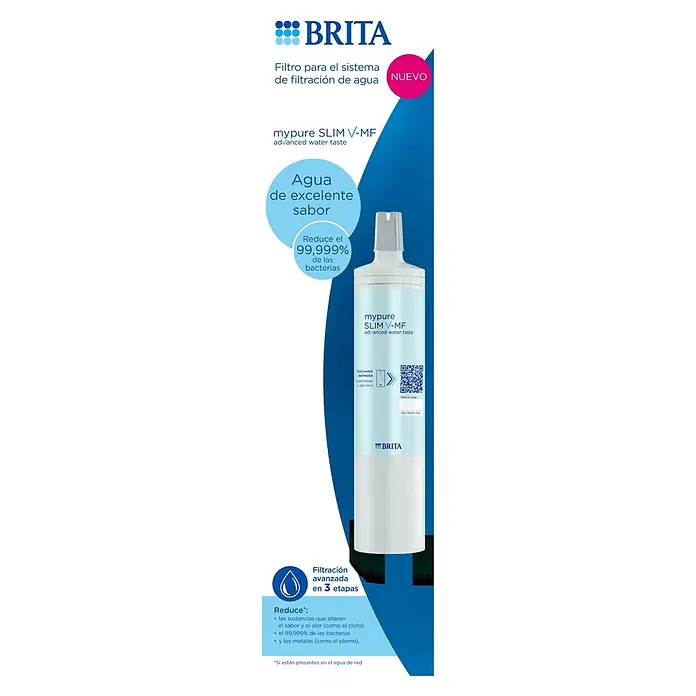 Brita Recambio de filtro de agua Mypure Slim V-MF - Capacidad volumétrica: 8.000 l - Anuncio del filtro de agua BRITA mypure SLIM V-MF, que promete una filtración de agua avanzada y un sabor excelente.