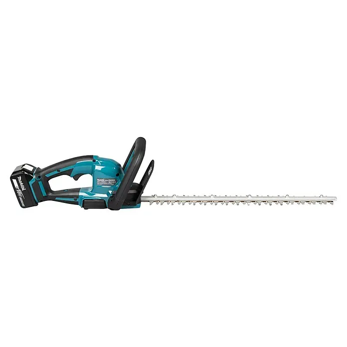 Makita LXT 18V Akku-Heckenschere DUH506Z - 18 V, Li-Ionen, Ohne Akku, Schnittlänge: 50 cm - Akku-Heckenschere von Makita, ideal für den Garten. Das Gerät ist blau-schwarz und verfügt über eine lange Schneide.