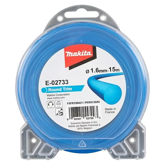 Makita Ersatzfaden E-02733 - Fadenlänge: 15 m, Fadenstärke: 1,6 mm - Makita blaue, runde 1,6mm x 15m Trimmerlinie in klarer Kunststoffverpackung.