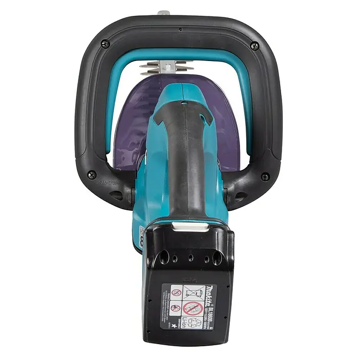 Makita LXT 18V Akku-Heckenschere DUH507RF - 18 V, Li-Ionen, 1 Akku, Schnittlänge: 500 cm - Aufsicht einer Akku-Heckenschere von Makita, robust und mit einem Akku ausgestattet. Ideal für den kabellosen Garteneinsatz.