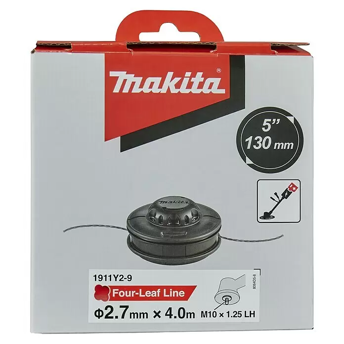 Makita Fadenkopf TAP&GO 1911Y2-9 - Passend für: Makita Akku-Freischneider UR013G - Makita dunkelgrauer Fadenkopf mit 'Four-Leaf Line' (Ø2.7mm x 4.0m) und M10x1.25 LH Gewinde. Für 130mm Trimmer.
