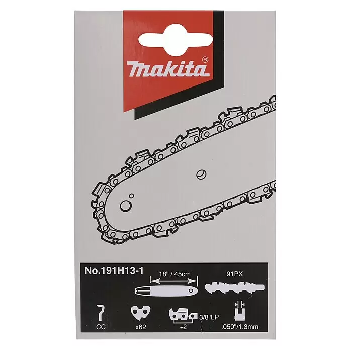 Makita Sägekette 191H13-1 - Passend für: Makita Elektro-Kettensäge UC4551A - Makita Kettensägenkette, 18 Zoll / 45 cm, 3/8" LP Teilung, .050" / 1.3mm Stärke, mit 62 Treibgliedern.