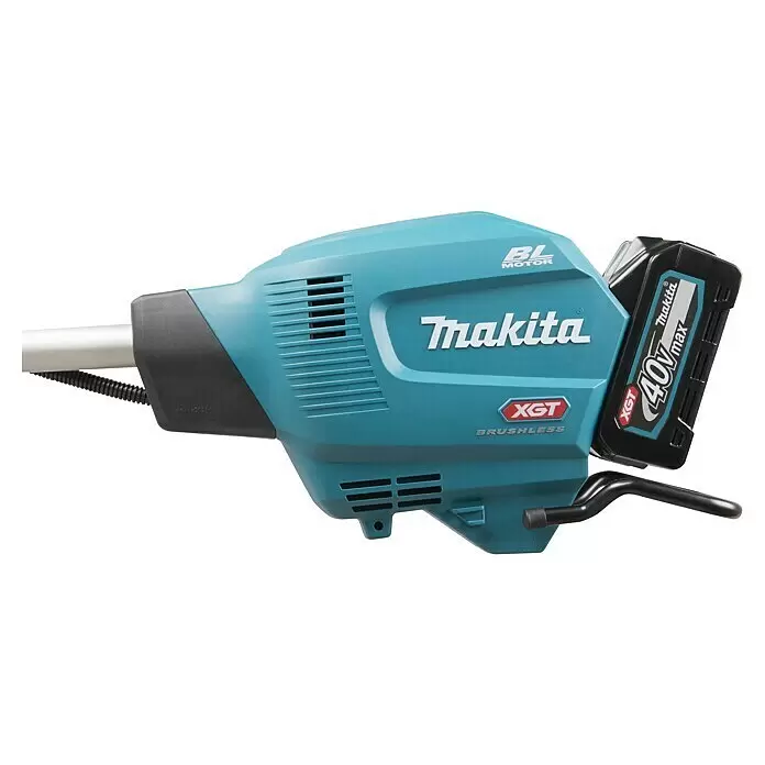 Makita XGT 40V max. Akku-Freischneider DUR013GZ04 - 40 V, Ohne Akku, Schnittbreite Messer: 255 mm - Eine türkis-schwarze Makita 40Vmax XGT bürstenlose Motoreinheit mit Akku, für Elektrowerkzeuge.