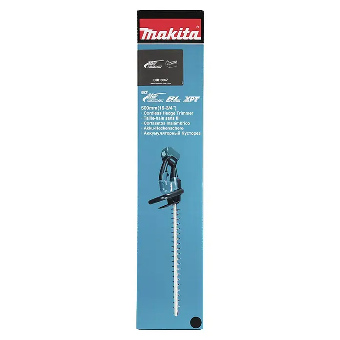 Makita LXT 18V Akku-Heckenschere DUH506Z - 18 V, Li-Ionen, Ohne Akku, Schnittlänge: 50 cm - Abbildung der Makita DUH506Z Akku-Heckenschere mit 500 mm Schnittlänge, ideal für kabelloses Trimmen von Hecken.