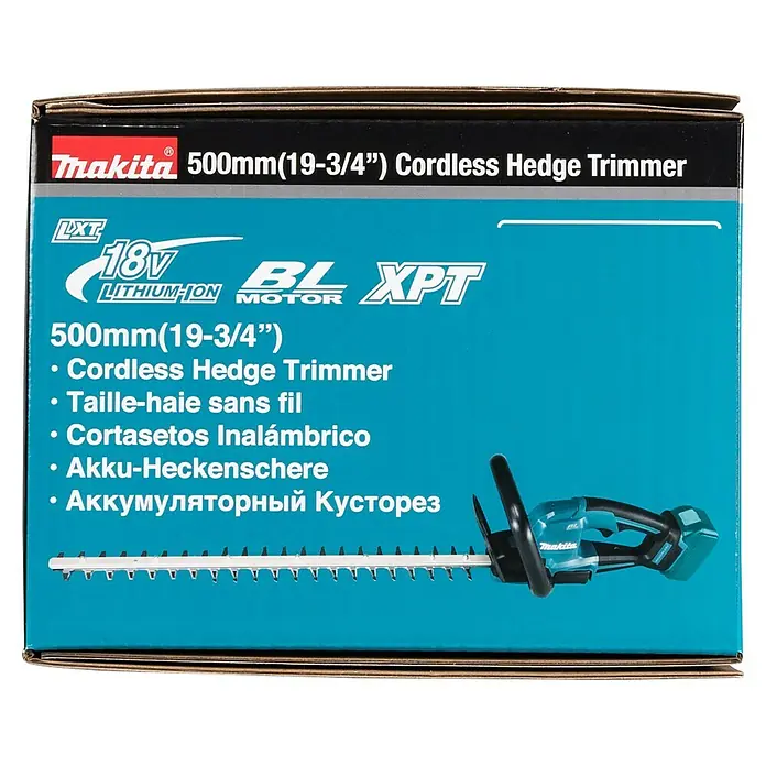 Makita LXT 18V Akku-Heckenschere DUH506Z - 18 V, Li-Ionen, Ohne Akku, Schnittlänge: 50 cm - Abbildung einer Verpackung für eine Makita Akku-Heckenschere 500mm(19-3/4").