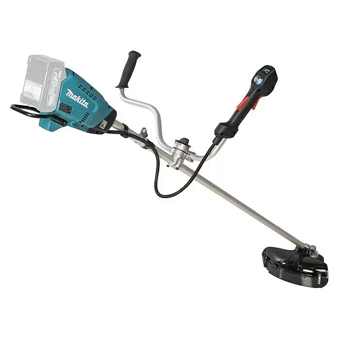 Makita XGT 40V max. Akku-Motorsense UR016GZ - 40 V, Ohne Akku, Schnittbreite Messer: 230 mm - Makita 40V max XGT Akku-Rasentrimmer in Türkis und Schwarz, mit silbernem Schaft und schwarzem Mähkopf, inkl. Bedienungsgriff.