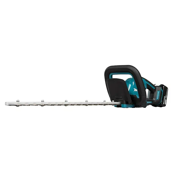 Makita LXT 18V Akku-Heckenschere DUH506Z - 18 V, Li-Ionen, Ohne Akku, Schnittlänge: 50 cm - Akkubetriebene Heckenschere von Makita mit hellblauem und schwarzem Griff und langem Schneideblatt für den Garten.