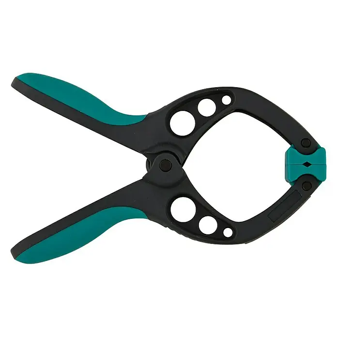 Wolfcraft Federzwinge FZ 40 - Spannweite: 40 mm, Ausladung: 40 mm - Schwarze Kunststoff-Federklemme mit türkisfarbenen Griffen. Ideal zum Fixieren von Werkstücken beim Basteln oder Heimwerken.