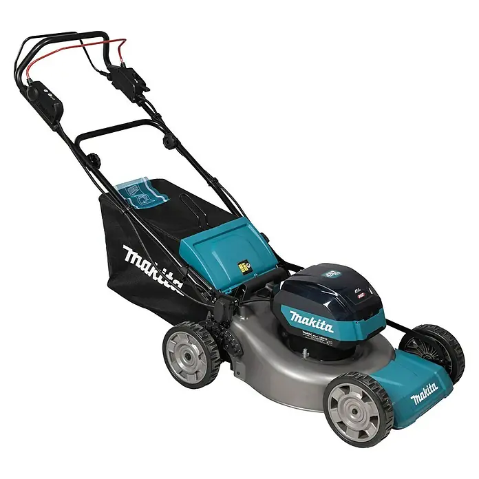 Makita XGT 40V max. Akku-Rasenmäher LM001GT204 - 40 V, 2 Akkus, 5 Ah, Schnittbreite: 48 cm - Bild eines Makita Akku-Rasenmähers, ideal für die Rasenpflege. Der Rasenmäher ist benutzerfreundlich und effizient.