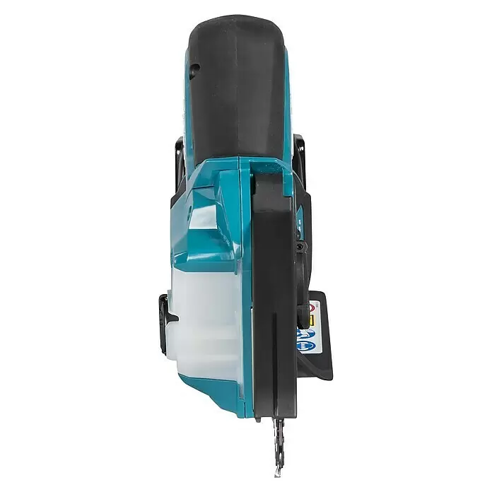 Makita LXT 18V Akku-Astsäge DUC101RF01 - 18 V, 3 Ah, 1 Akku - Türkis-schwarze Akku-Kettensäge mit durchsichtigem Öltank, von oben gesehen, Kette sichtbar.