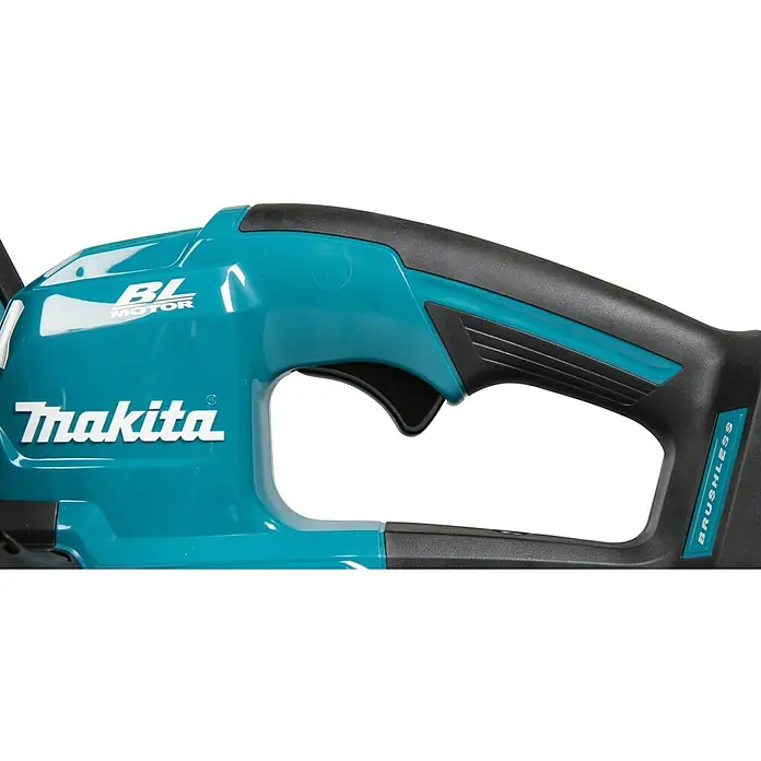 Makita LXT 18V Akku-Heckenschere DUH506Z - 18 V, Li-Ionen, Ohne Akku, Schnittlänge: 50 cm - Nahaufnahme des Akku-Heckenschneiders von Makita, der mit einem bürstenlosen Motor für optimale Leistung ausgestattet ist.