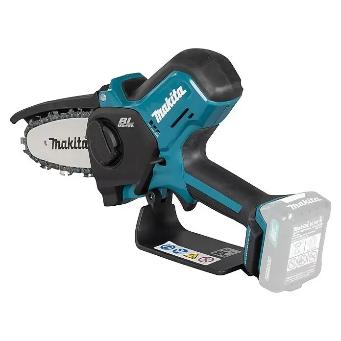 Makita CXT 12V max. Akku-Astsäge UC100DZ - Li-Ionen, Ohne Akku, Schwertlänge: 12 cm - Makita Akku-Minikettensäge in Türkis und Schwarz mit BL-Motor und Lithium-Ionen-Akku für tragbare Schneidarbeiten.
