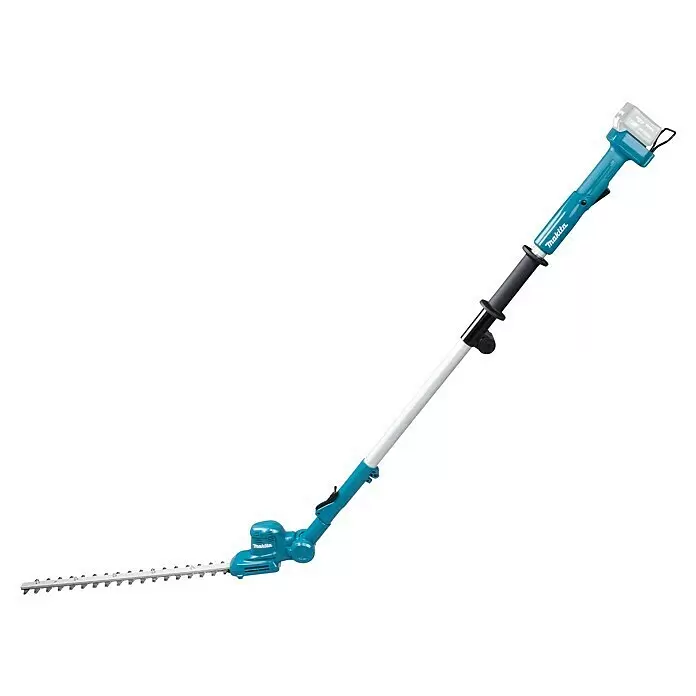 Makita CXT 12V max. Teleskop-Heckenschere UN460WDZ - Li-Ionen, Anzahl Akkus: Ohne Akku, Schnittlänge: 46 cm - Türkis-weiße Makita Akku-Stielheckenschere mit silbernen Klingen.
