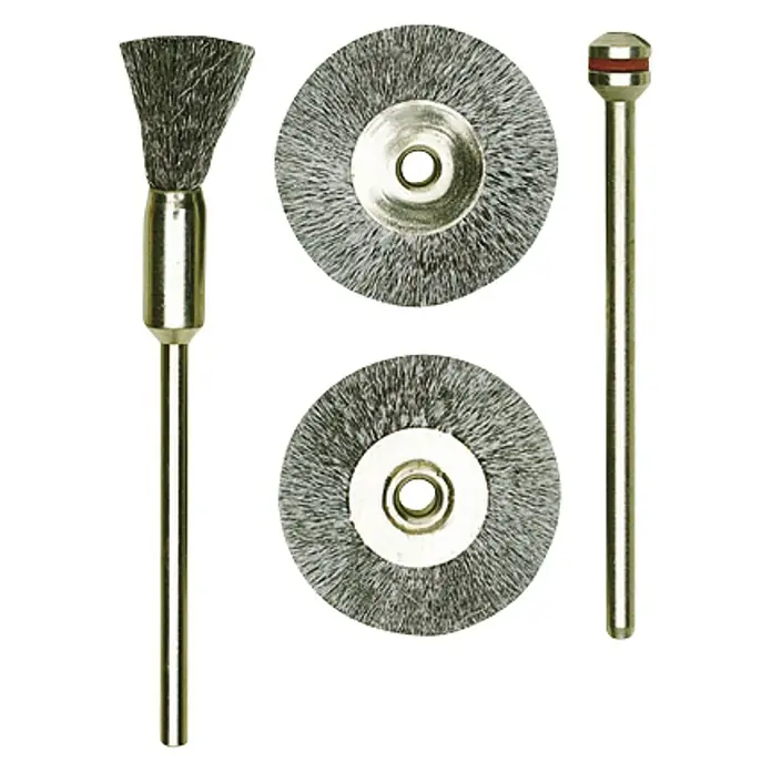Proxxon Cepillos pincel N.º 28951 - Diámetro pincel: 8 mm, Acero, 2 ud. - Juego de cepillos de alambre para taladro: Incluye un cepillo cónico, dos cepillos de disco y un cepillo final, perfecto para tareas de limpieza y pulido.