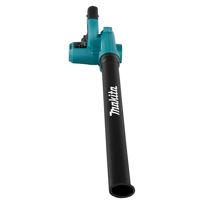 Makita CXT 12V max. Akku-Gebläse UB101DZ - Ohne Akku, Blasgeschwindigkeit: 56 m/s - Makita blau-schwarzer Akku-Laubbläser mit schwarzer Düse, schräg nach unten gerichtet.