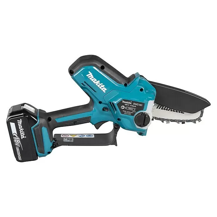 Makita LXT 18V Akku-Astsäge DUC101RF01 - 18 V, 3 Ah, 1 Akku - Türkis-schwarze Makita 18V Akku-Mini-Kettensäge mit 100mm Führungsschiene und Akku.