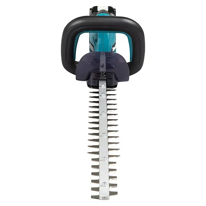 Makita LXT 18V Akku-Heckenschere DUH507RF - 18 V, Li-Ionen, 1 Akku, Schnittlänge: 500 cm - Nahaufnahme einer Heckenschere, die ihre scharfen Klingen und ergonomischen Griff für präzises Trimmen und einfache Handhabung zeigt.